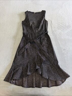 Calvin Klein Black Dress with Metallic Speckle High-Low Ruffle Hem